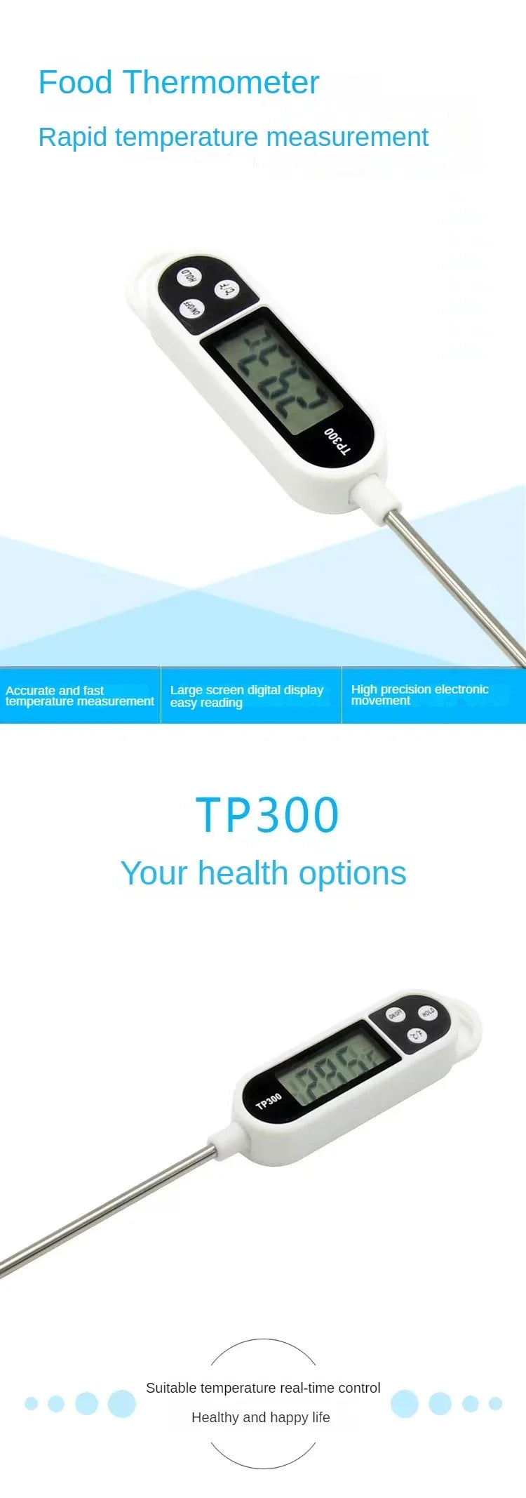 Digital Kitchen Thermometer Instant Temperature Probe Food LCD Display