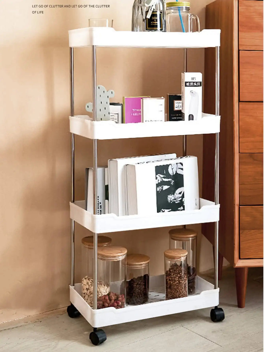 1pcs 3/4 Tier Rolling Multi-Purpose Utility Cart Storage Shelf & Movable