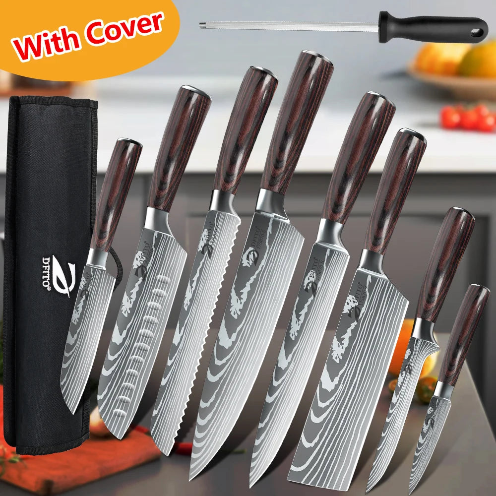 Stainless Steel Kitchen Knife Set Ultra Sharp Cleaver and Utility Knife With Nylon Bag