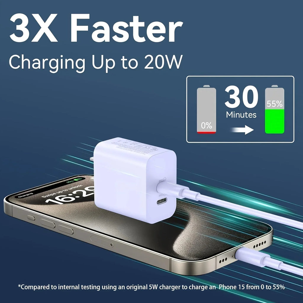 2-Pack For IPhone 15/15Pro/IPad Pro Charger, 40W Dual Port Block With 2Pack 6FT USB
