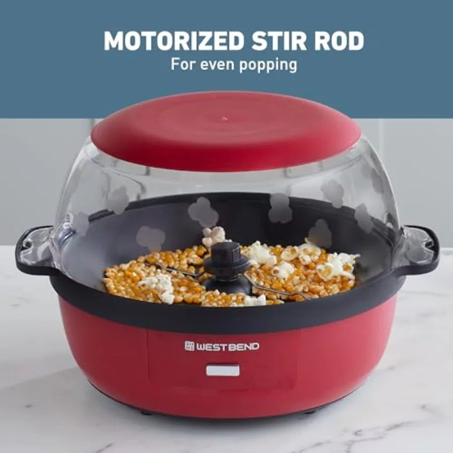 Hot Oil Popcorn Popper Maker Machine with Large Serving Bowl with Lid and Stirring Rod 6-Qt. Red