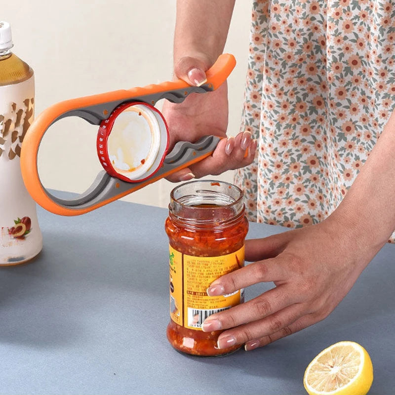 Multifunctional 4-in-1 Kitchen Tool Jar Gripper with Lid and Bottle Opener