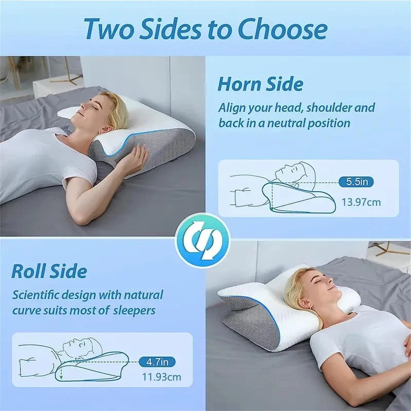 Upgraded Memory Foam Sleep Apnea Cervical Pillow for Side Back & Stomach Sleepers Gray