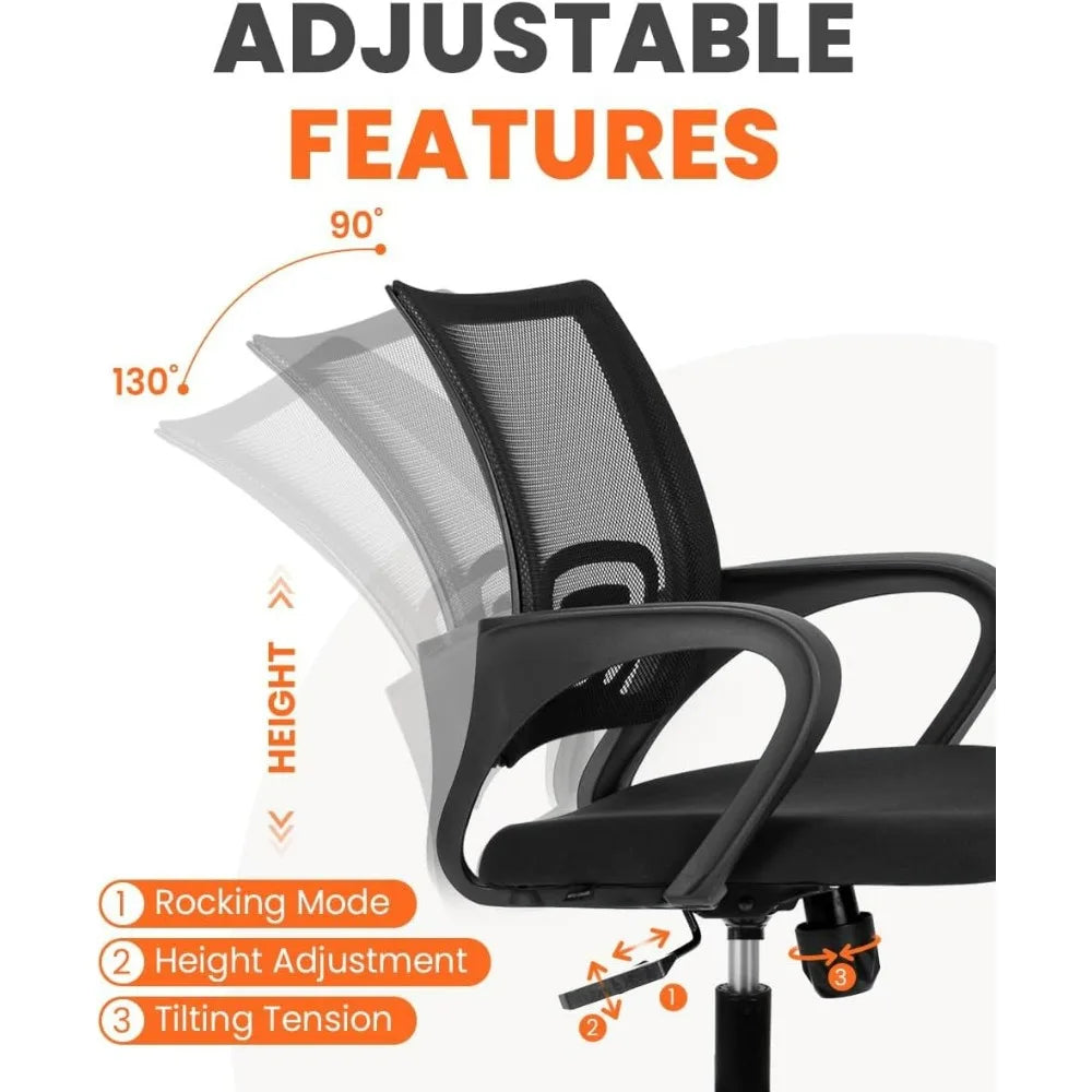 Black Mesh Office Chair Mid Back Lumbar Support Adjustable Height Swivel For Home Computer Desk Task