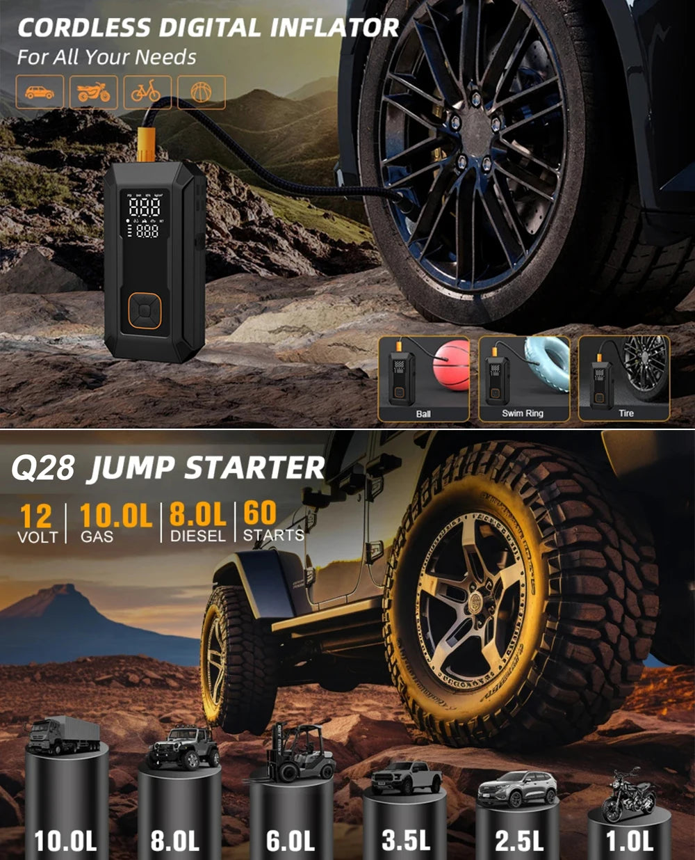 Car Jump Starter with Air Pump 4000A Jump Starter & 150PSI Air Compressor, Portable Auto Power Bank ,Tire Inflator, LED Light