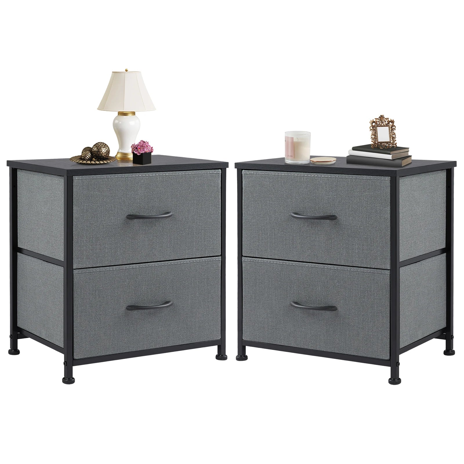 Bedside Nightstand Featuring 2 Fabric Drawers Cabinet Furniture