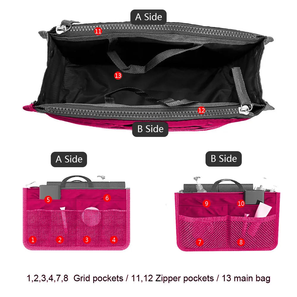 Women's Foldable Nylon Cosmetic Organizer Travel Large Capacity Handbag