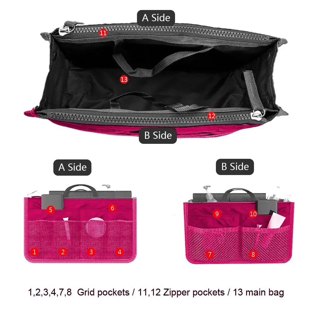 Women's Foldable Nylon Cosmetic Organizer Travel Large Capacity Handbag