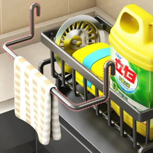 1Pc Multifunctional Plastic Kitchen Shelf With Hooks No-Punch Adhesive