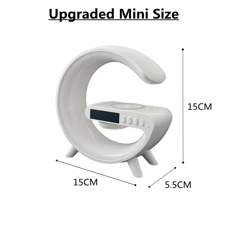 Multifunction Mini Wireless Charger Stand & Docking Station  Red, Green, & Blue Light Alarm Clock Speaker