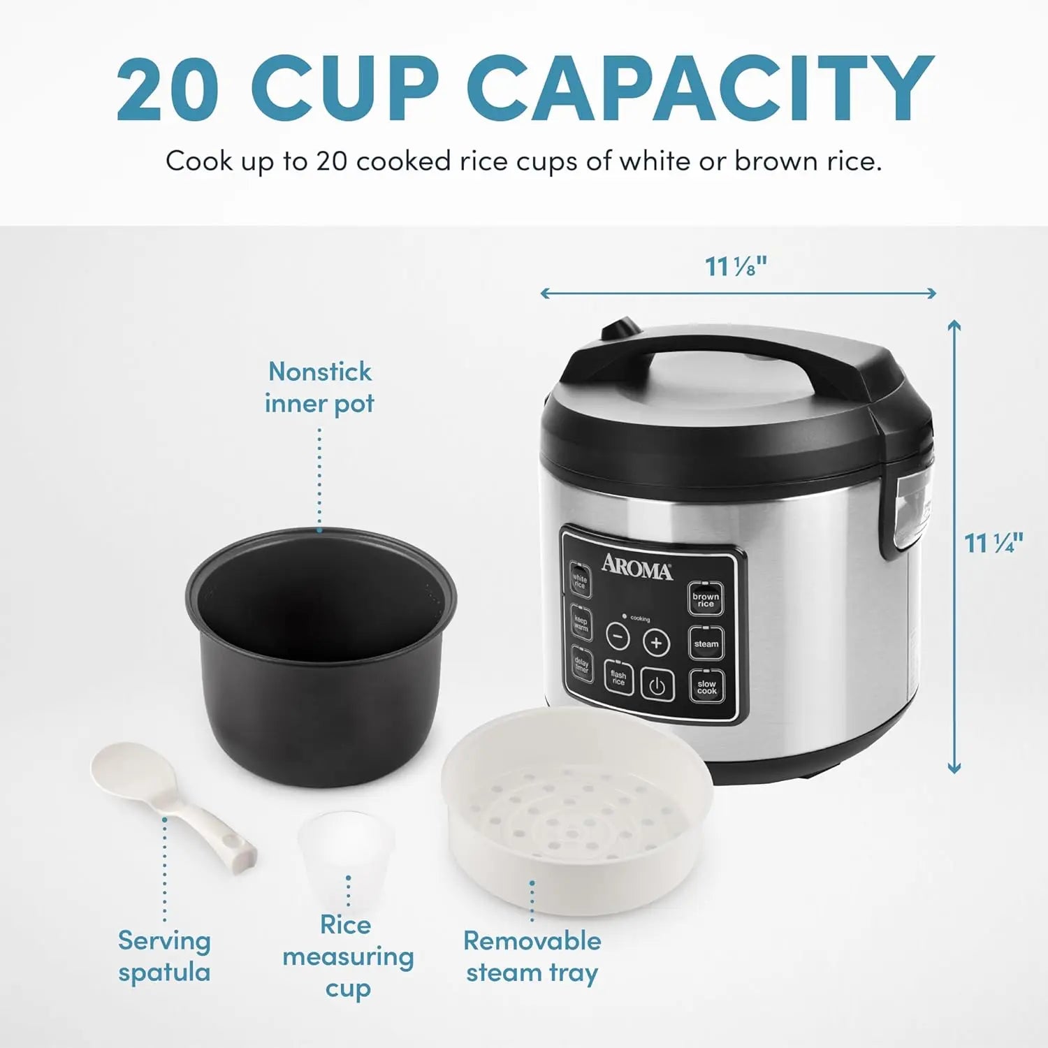 20-Cup Digital Rice Cooker with Slow Cooker & Steam Functions, Black Exterior