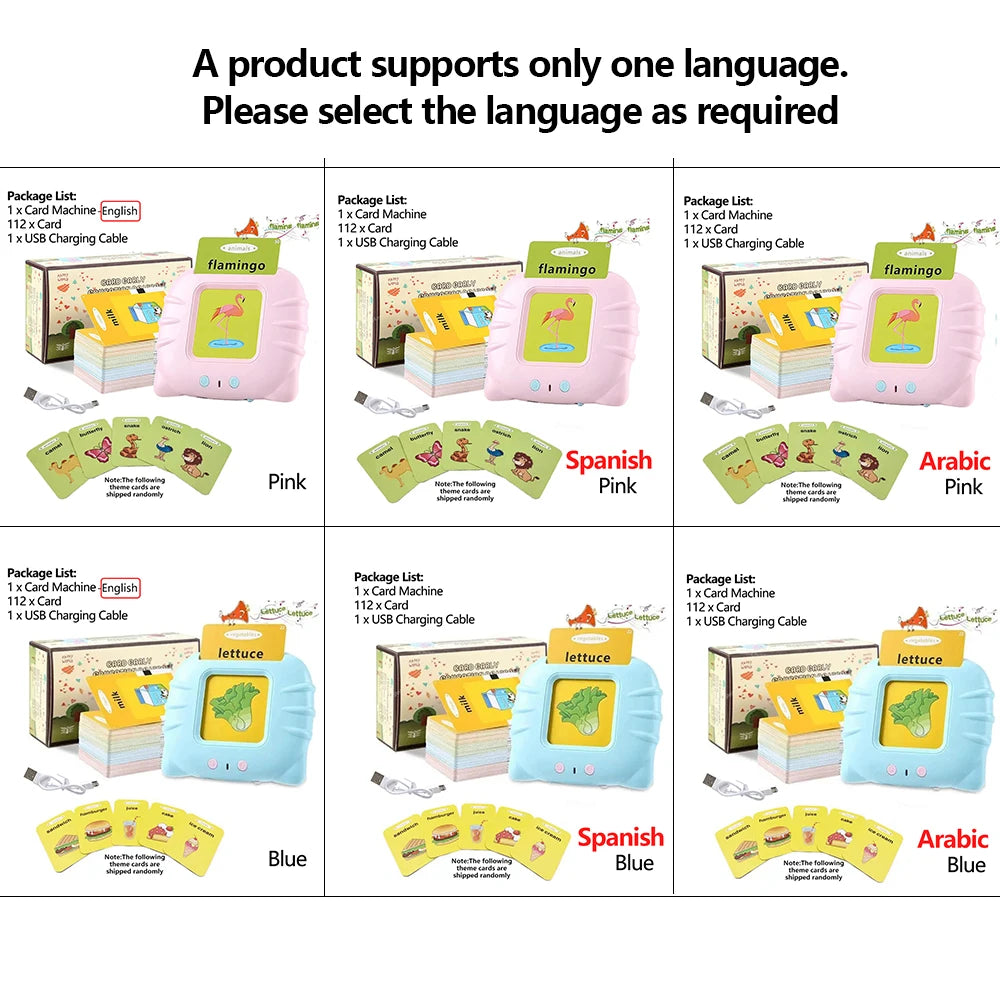 Early Education Flash Card Learning Toys Talking Flashcards for Kids Preschool English Electronic Audio Book Machine