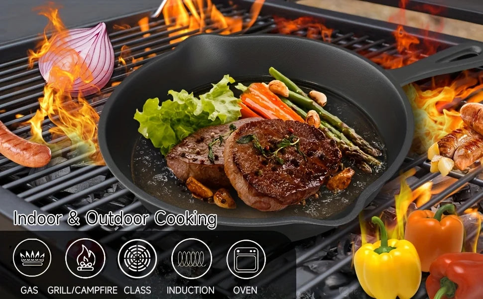 3PCS Cast Iron Skillet Set (6/8/10 Inch)  Pre-Seasoned, Non-Stick Heavy-Duty Pans