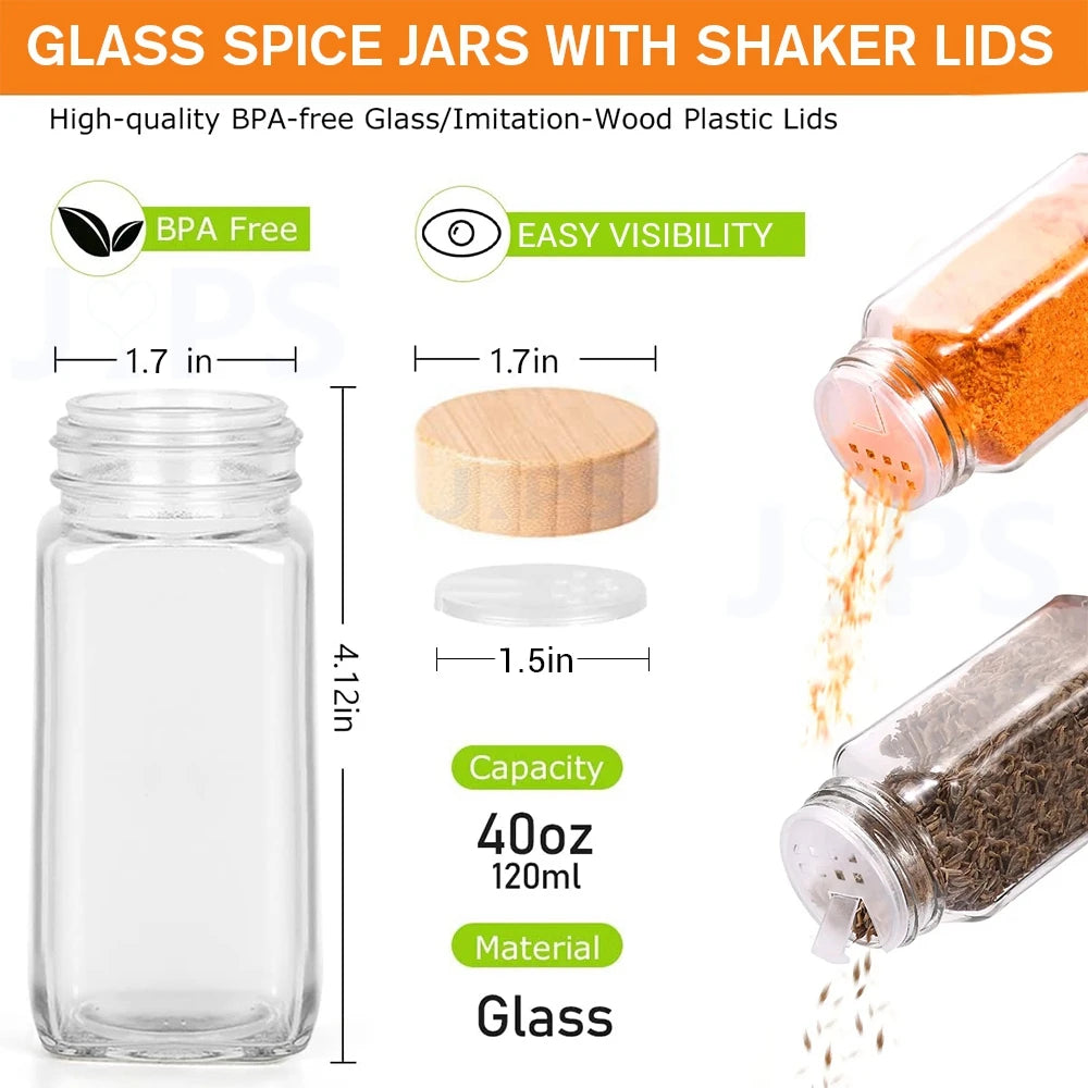 5Pcs Glass Organizer Kitchen Favorite Spice Jar Set With Bamboo Lid