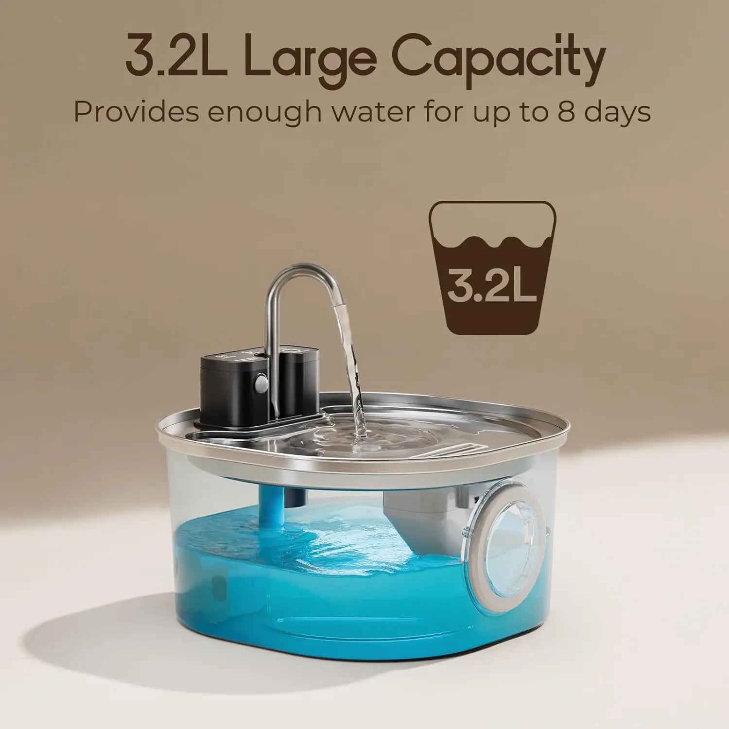 3L Stainless Steel Wireless Recharging Sensor Cat Water Fountain  with Auto Drinking Fountain For Cats & Dogs