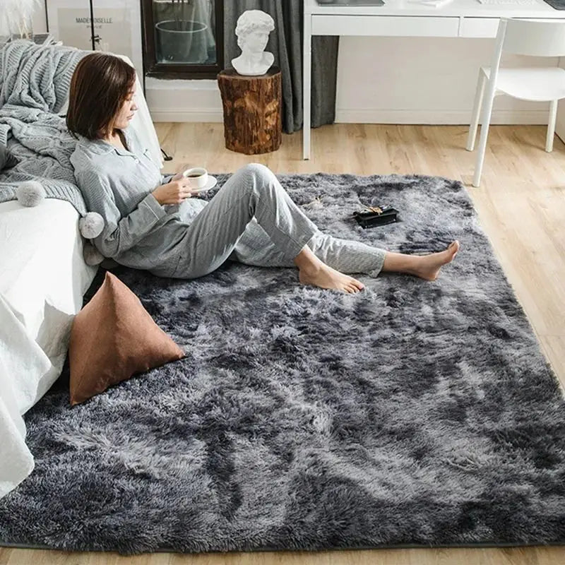 Silk Wool Rugs Multi-Room Tie-Dye Non-Slip Washable Carpet Mats