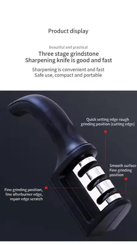 1Pc Black Kitchen Three Segment Multi-Knife Sharpener