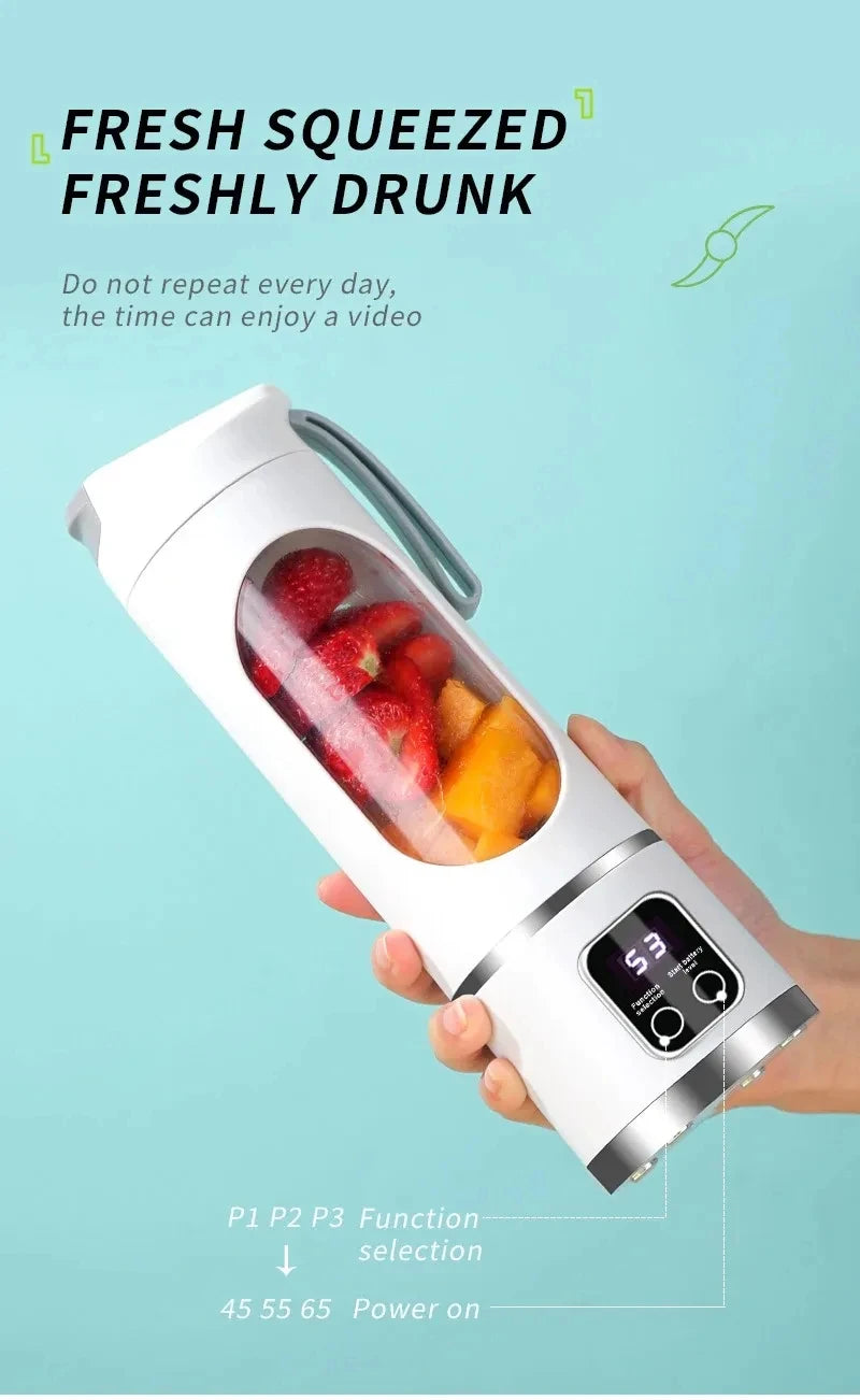 12 Blade Portable Fruit Juicer 450ml Capacity 3 Gears USB Rechargeable Blender Ice Crusher