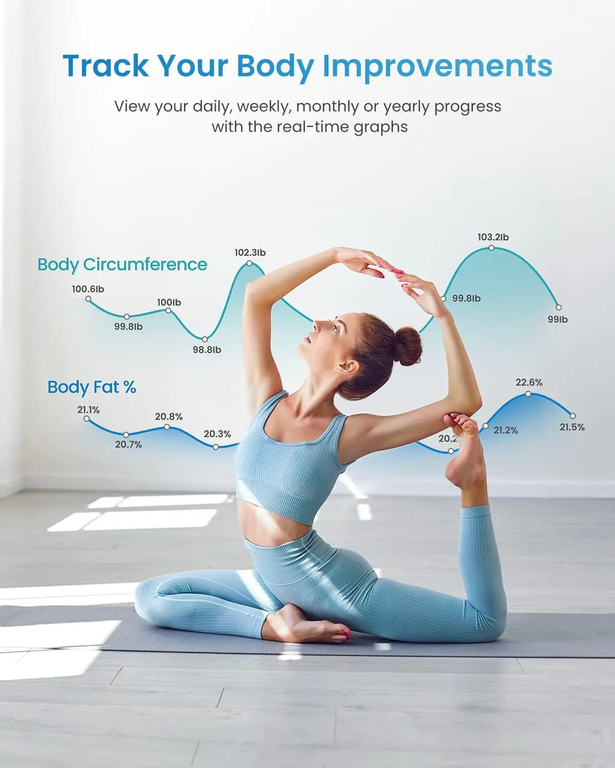 Smart Digital Scale with Bluetooth Tape Measure for Body Tracking Weight Loss & Muscle Gain, Up to 400lbs