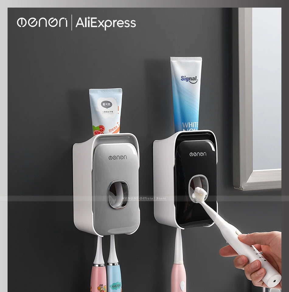 Wall Mounted Automatic Toothpaste Squeezer Dispenser & Toothbrush Holder