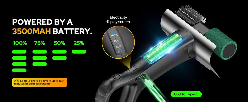 2026 Electric Grill Brush with 2 Brush Heads, 800RPM 25kgf High Torque BBQ Cleaner, 3500mAh Battery, 180 Mins Long Runtime, Extended Handle, Works as Grill Scraper for Tough Grease - Lovies Kitchenwares