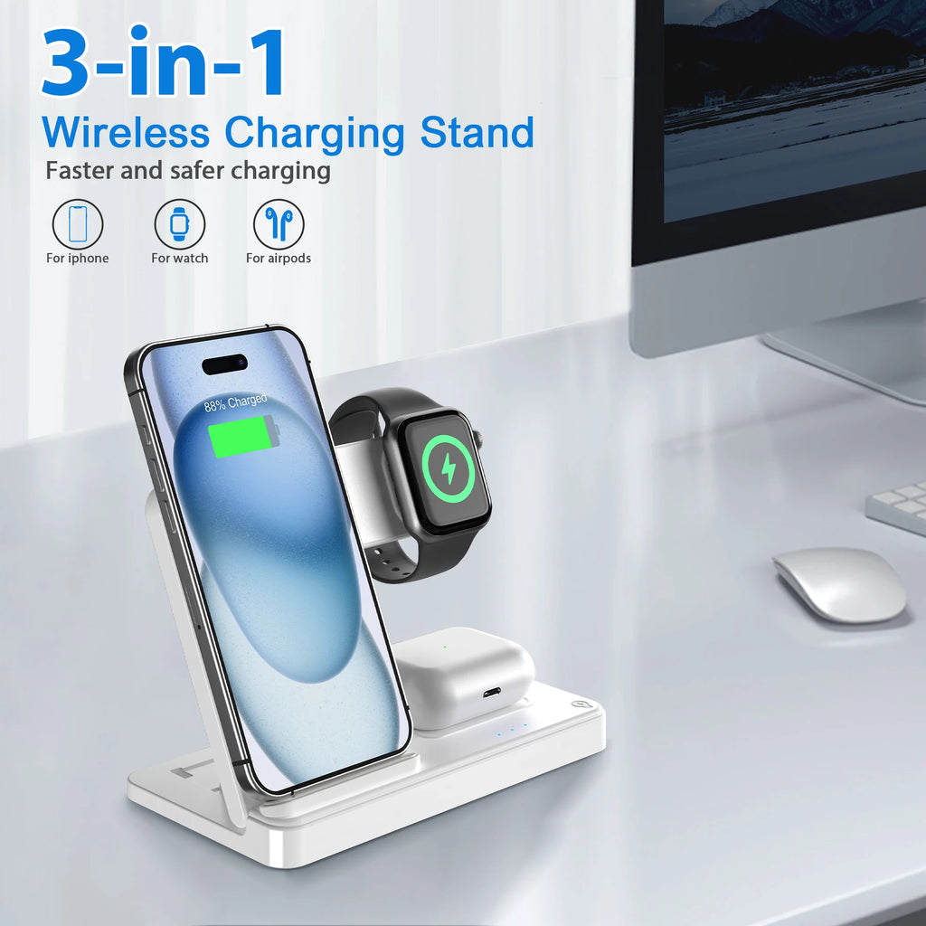 3 In 1 Magnetic Wireless Charger Stand 15W Fast Charging Dock Station Multiple Devices for iPhone