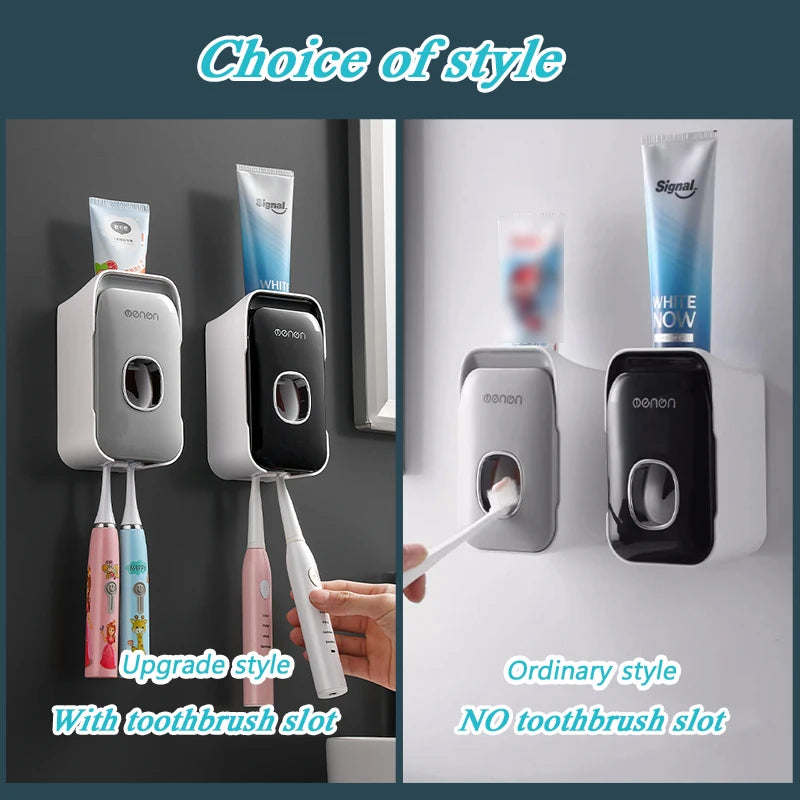 Wall Mounted Automatic Toothpaste Squeezer Dispenser & Toothbrush Holder