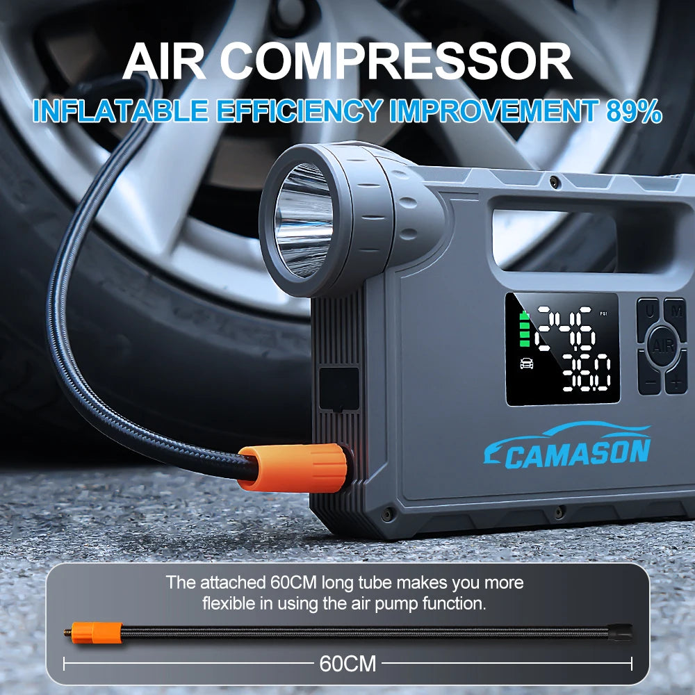 5 in 1 Car Jump Starter with air Compressor and Portable Flashlight Starting Device Power Bank Battery Automotive Booster start