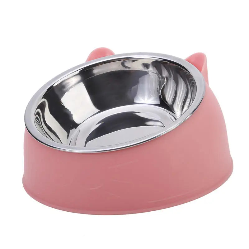 1/2/5pcs Created Inclined Cat Water Bowl & Stainless Steel Feeding Bowl