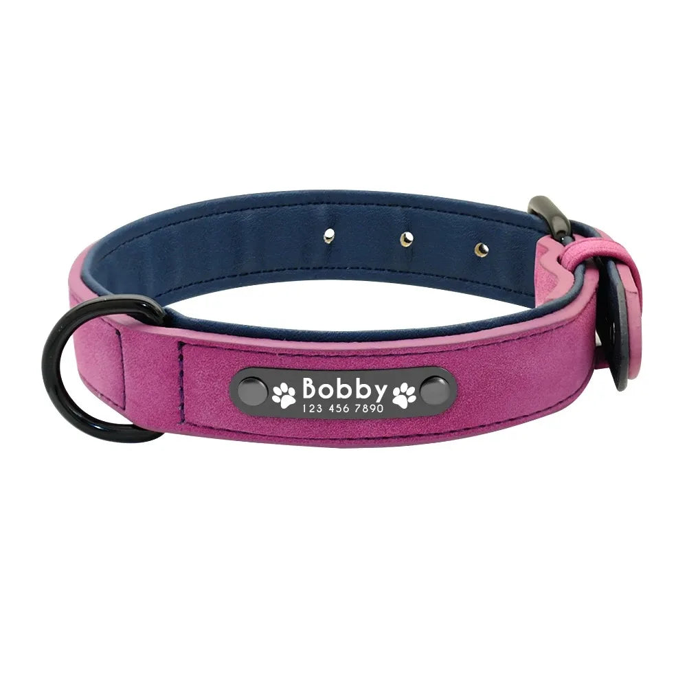 Personalized Name ID Tags Leather Dog Collars Custom Text Name