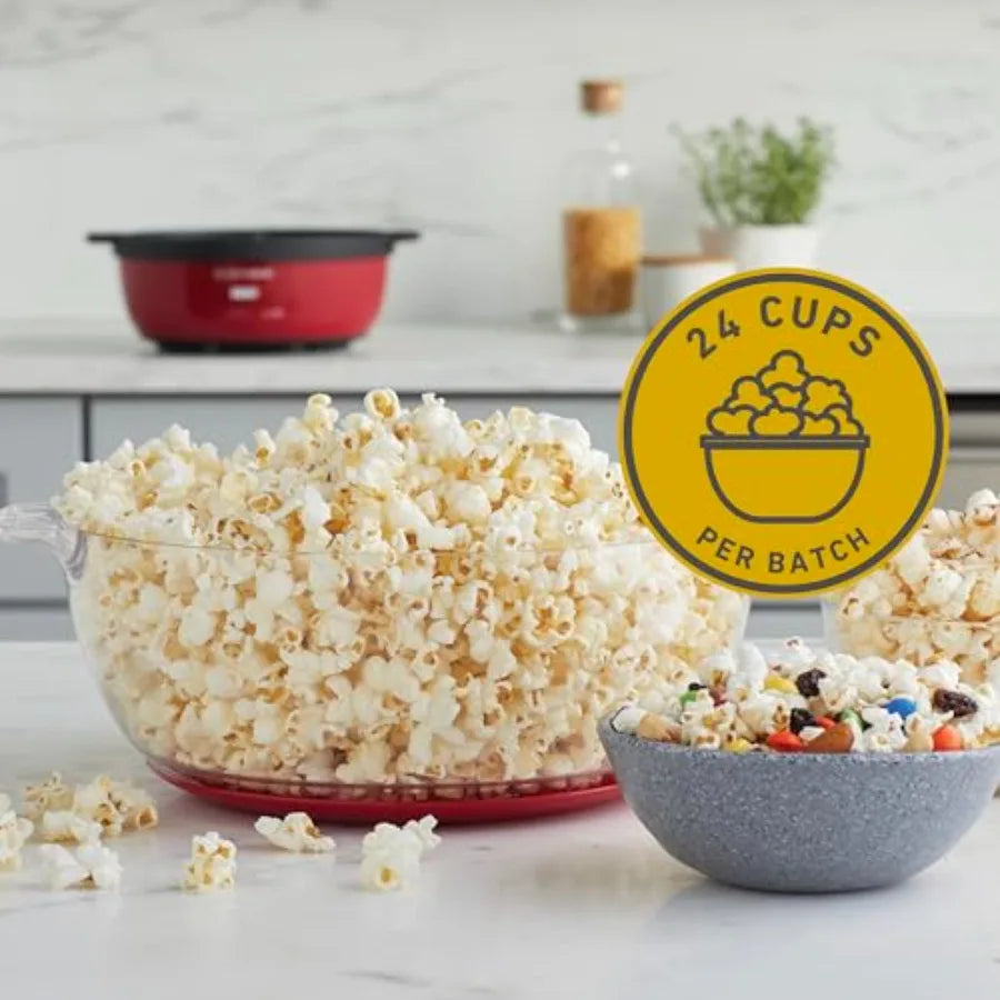 Hot Oil Popcorn Popper Maker Machine with Large Serving Bowl with Lid and Stirring Rod 6-Qt. Red