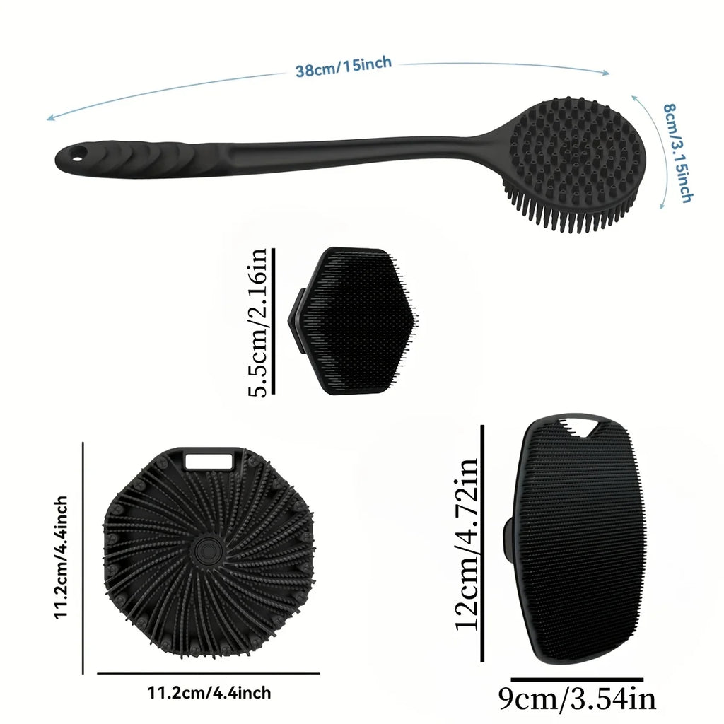 4-piece Soft Silicone Bath Brush Set With Non-Slip Handle