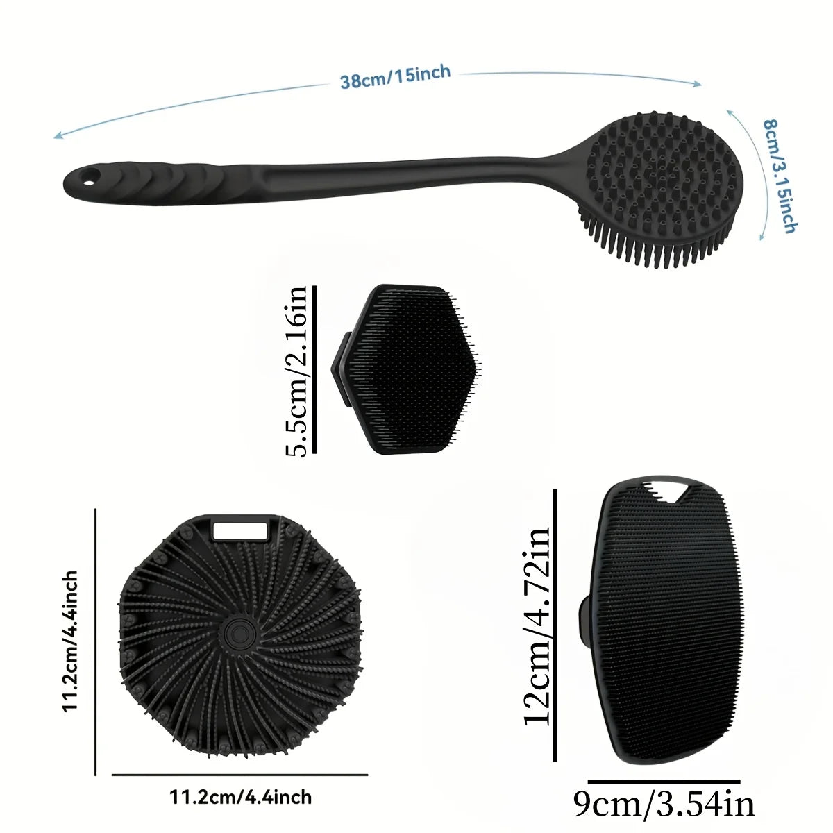 4-piece Soft Silicone Bath Brush Set With Non-Slip Handle