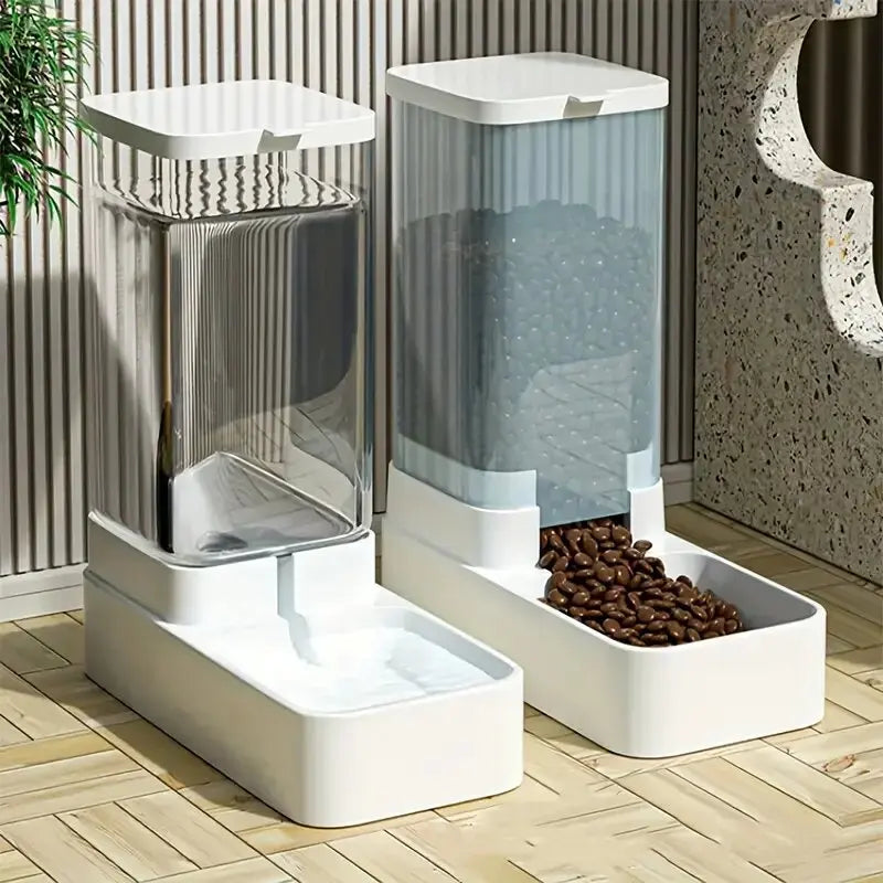 2pcs Automatic Dog Feeder and Water Dispenser with Plastic Gravity Dispenser Set