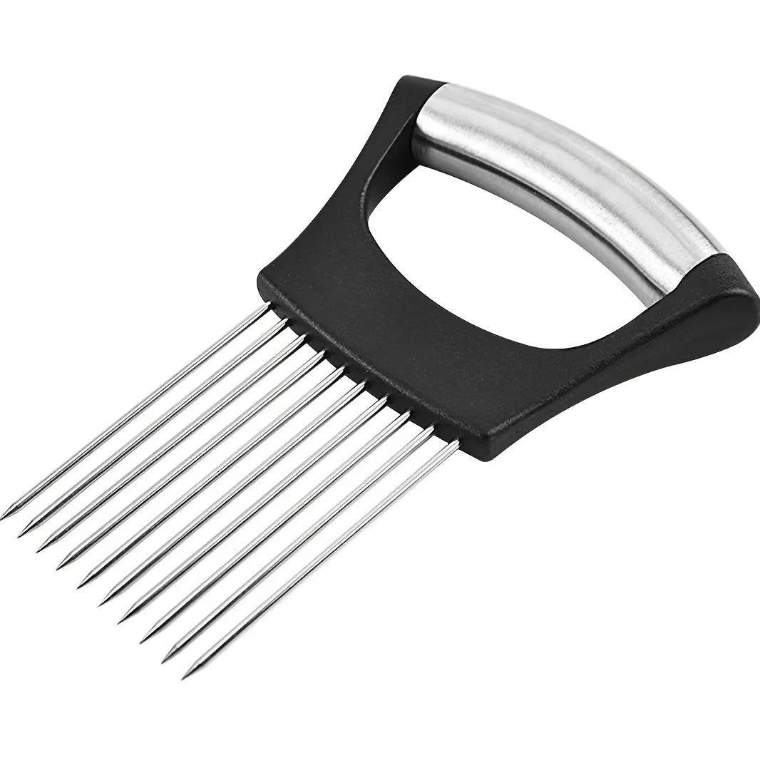 1pc Stainless Steel Multi-Purpose Onion Slicer Holder & Meat Tenderizers With Full Grip Handle