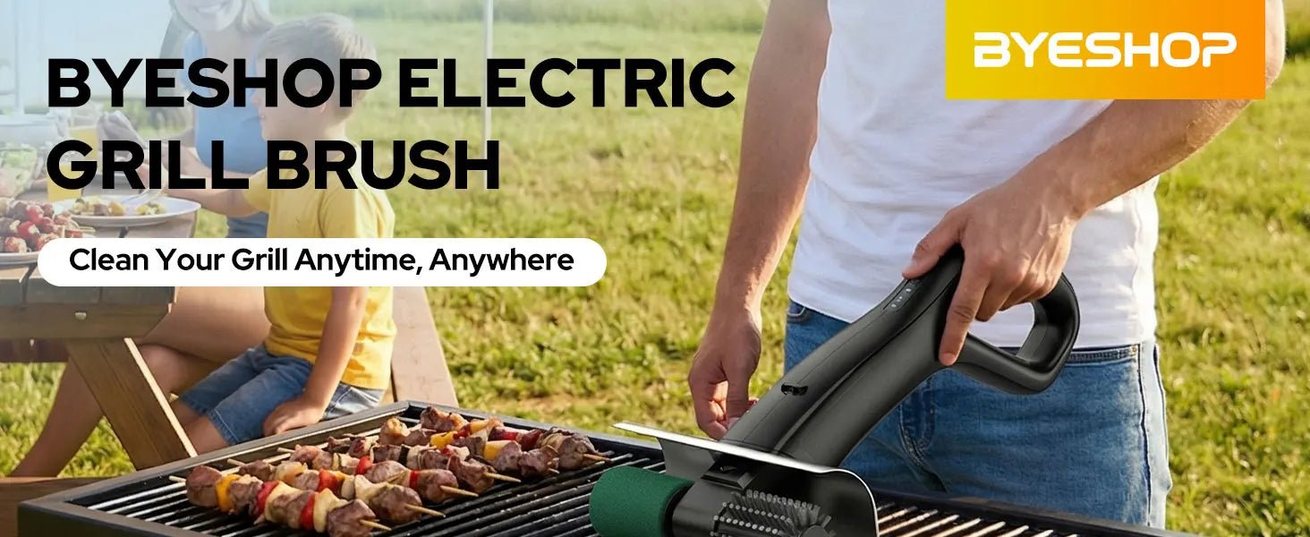 2026 Electric Grill Brush with 2 Brush Heads, 800RPM 25kgf High Torque BBQ Cleaner, 3500mAh Battery, 180 Mins Long Runtime, Extended Handle, Works as Grill Scraper for Tough Grease - Lovies Kitchenwares