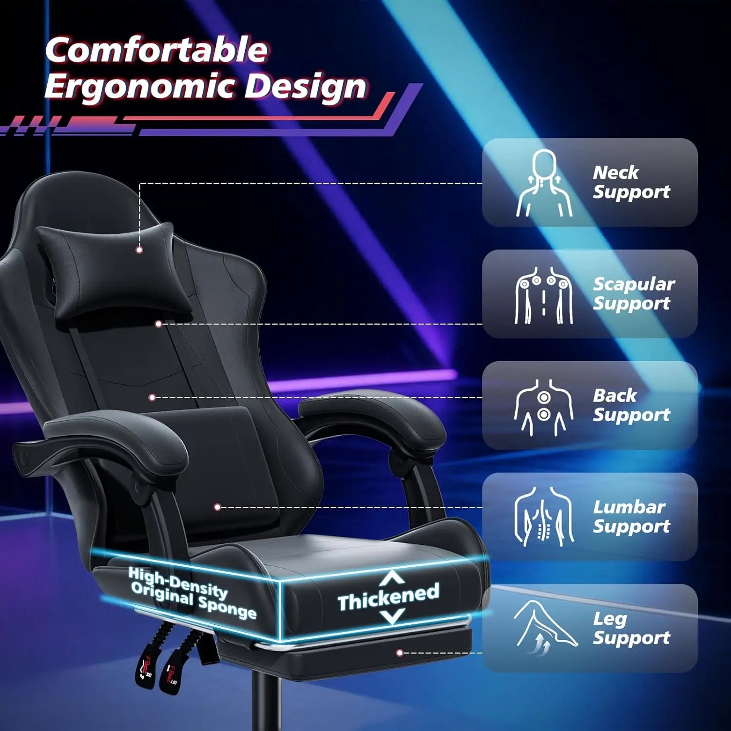 Ergonomic Design Computer Chair with Linkage Armrests, Height Adjustable Gamer Chair with Footrest and Headrest