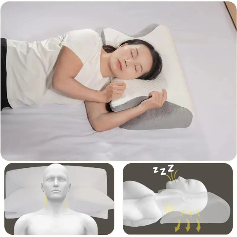 Upgraded Memory Foam Sleep Apnea Cervical Pillow for Side Back & Stomach Sleepers Gray