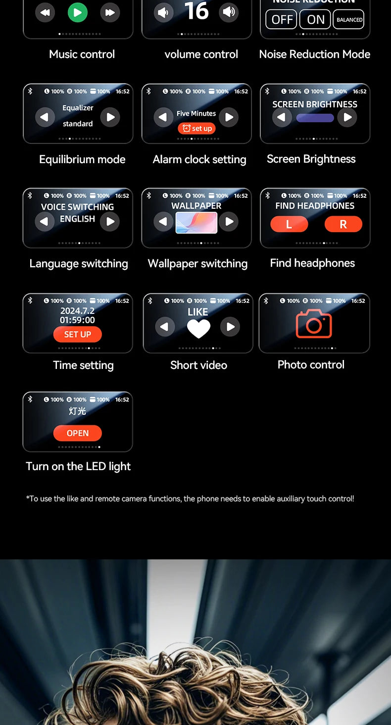 Touch Screen Wireless Bluetooth Earphone 144 Languages Real-Time Translation Headphones HiFi Audio Earbuds