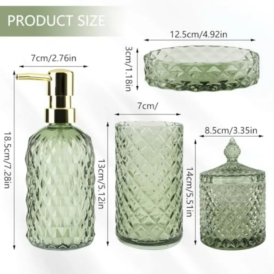 5Pcs Green Vintage Glass Bathroom Accessories Set