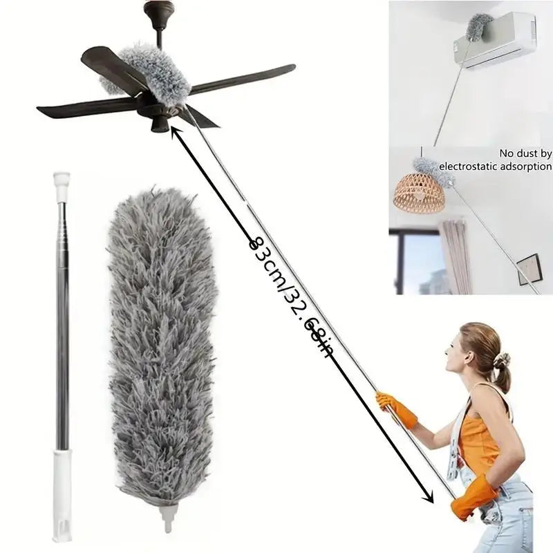 47" Extendable Microfiber Duster Pole - Bendable Stainless Steel Brush for Ceiling/Furniture/Car, Washable
