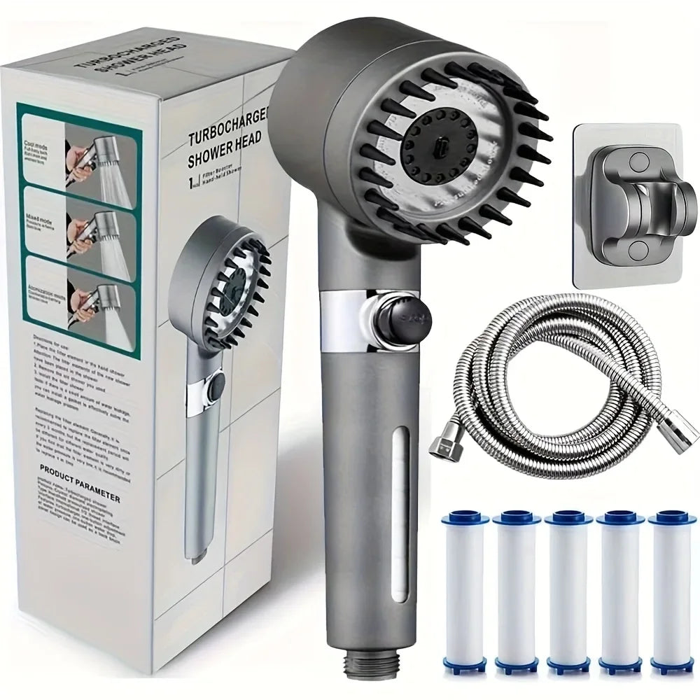 Turbo Charged Multiple Spray Modes Handheld Filter Shower Head With On/Off Switch