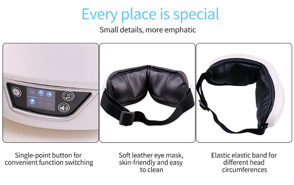 6D Smart Eye Vibrating Massager, Airbag Compress Eye Care, Bluetooth Music Ready