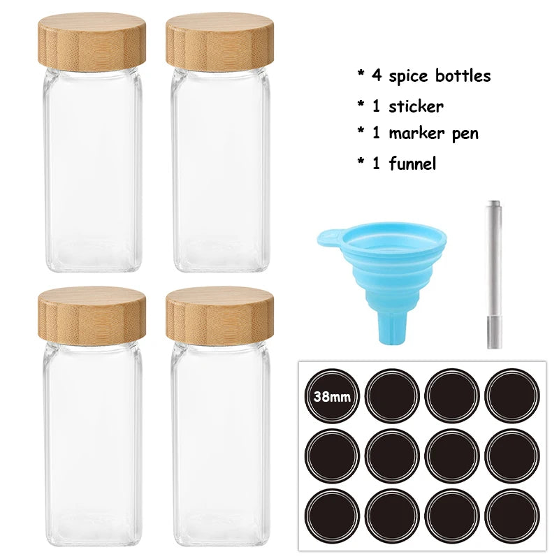 5Pcs Glass Organizer Kitchen Favorite Spice Jar Set With Bamboo Lid