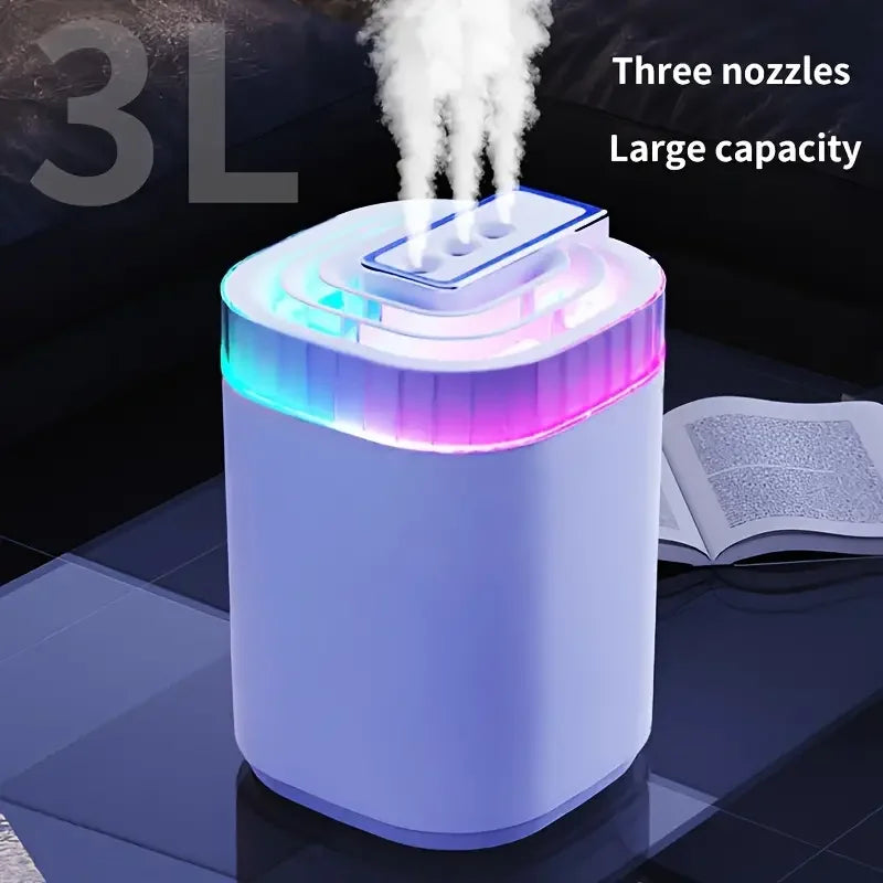 3L Ultrasonic Air Cool Mist USB Aromatic Humidifier with Night Light and 3 Nozzles