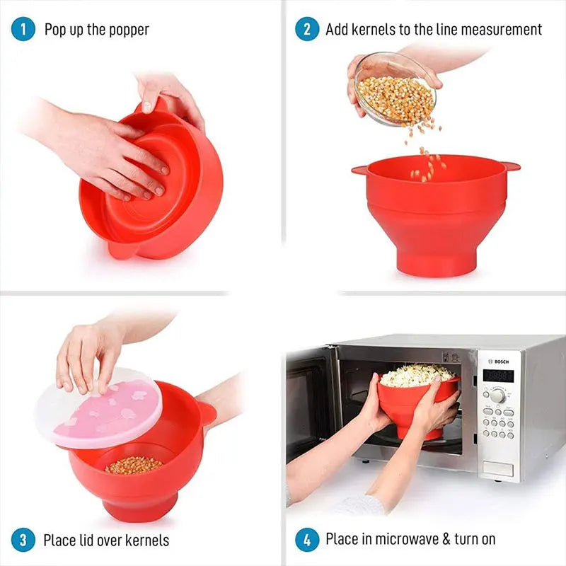 Silicone Microwave Popcorn Popper with Bowl and Lid Dishwasher Safe
