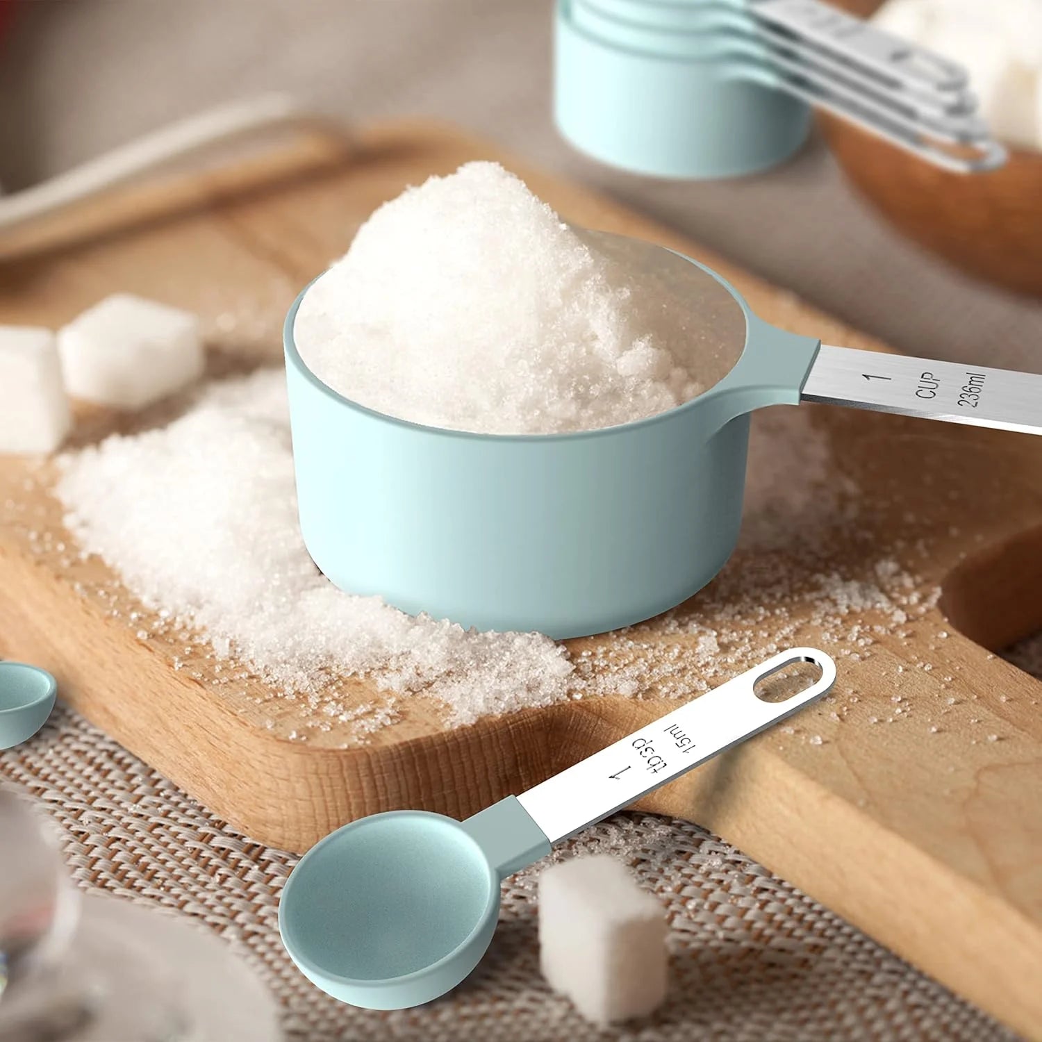 8pcs Stackable Nesting Measuring Cups & Spoons Set With Stainless Steel Handle