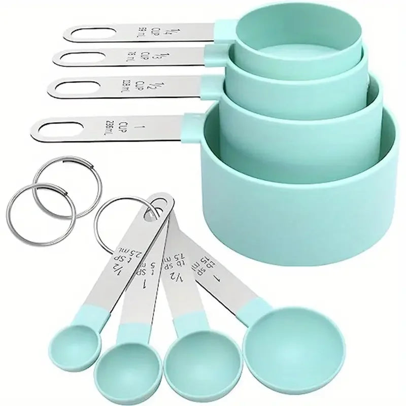 8pcs Stackable Nesting Measuring Cups & Spoons Set With Stainless Steel Handle
