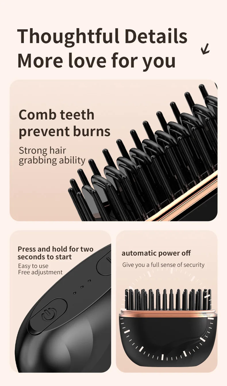 New Mini Portable Rechargeable Hair Straightener Brush With Anti-Scald Shell Cordless USB Charging