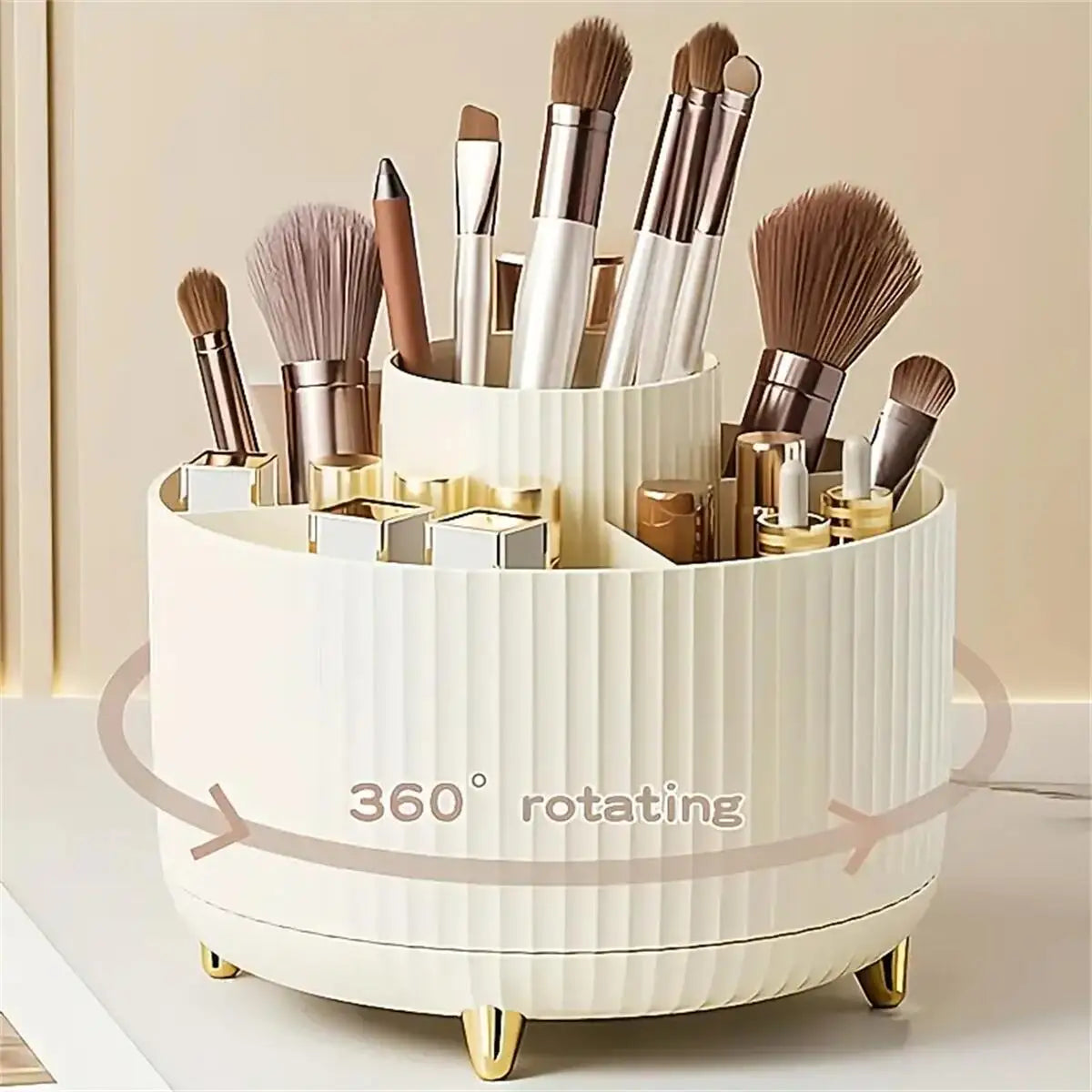 360° 5 Compartment Rotating Multi-Functional Makeup Organizer & Brush Holder